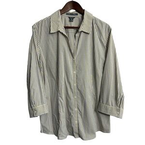 Eddie Bauer shirt women's T2XL tall preppy plaid wrinkle free shaped fit career